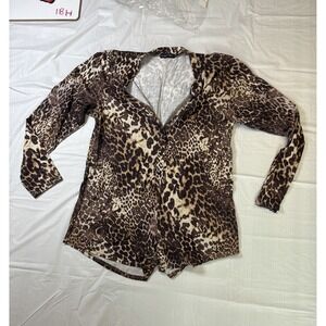 Womens‎ I SAW IT FIRST jumpsuit shorts, long sleeve, button up, size 12, cheetah